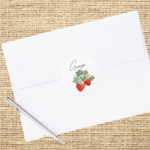 Adesivo Redondo Duas Morangos Vermelhos com Folhas & Flores Frut