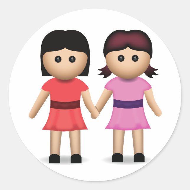 Adesivo Redondo Duas Mulheres Segurando As Mãos Emoji (Frente)