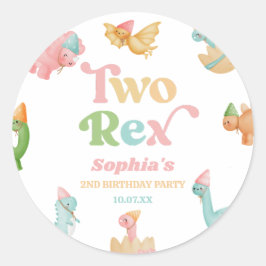 Adesivo Redondo Duas segundos Rex Dinossaur Segunda Festa de anive