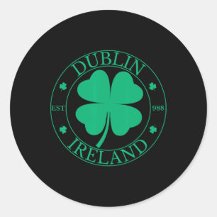Adesivo Redondo Dublin Ireland East 988 Clover Leaf Shamrock Rua.