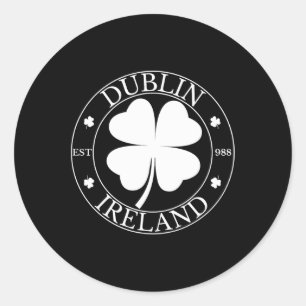 Adesivo Redondo Dublin Ireland Est 988 Clover Leaf Shamrock Rua Pa