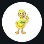 Adesivo Redondo Duck as Teacher with Book & Glasses<br><div class="desc">This design is the perfect gift for a birthday, Christmas and other celebrations. It is suitable for women, men and kids.</div>