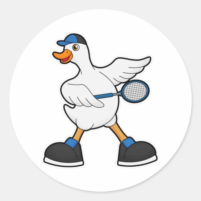 Adesivo Redondo Duck at Tennis with Tennis racket & Cap (Frente)
