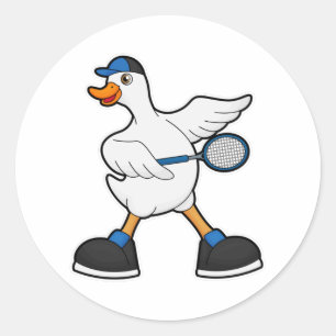 Adesivo Redondo Duck at Tennis with Tennis racket & Cap