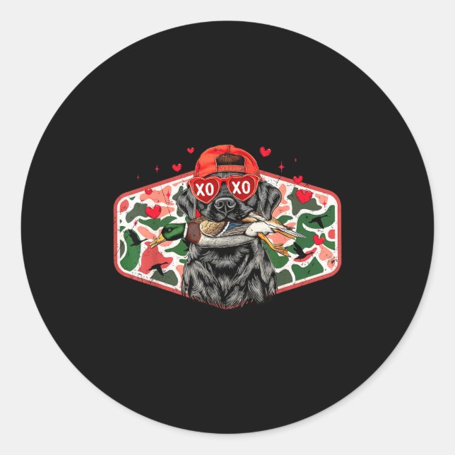 Adesivo Redondo Duck Hunting Black Lab Camo Valentine's Day Xoxo H (Frente)