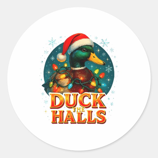 Adesivo Redondo Duck The Halls Funny Christmas Lights Hunting Seas (Frente)