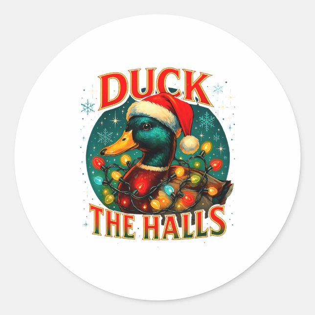 Adesivo Redondo Duck The Halls Funny Christmas Lights Hunting Seas (Frente)