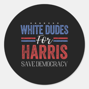 Adesivo Redondo Dudes For Harris Save Democracy Retro Presidente 4