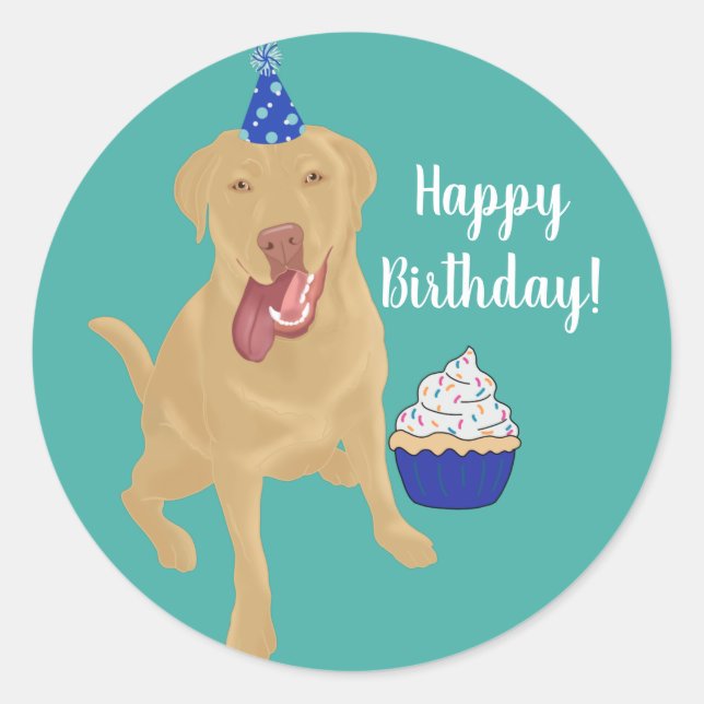 Adesivo Redondo Dudley Labrador Birthday (Frente)