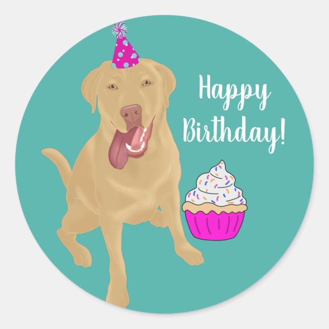 Adesivo Redondo Dudley Labrador Birthday ClassRound Sticker (Frente)