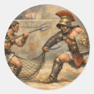 Adesivo Redondo Duelo de Gladiadores Romanos