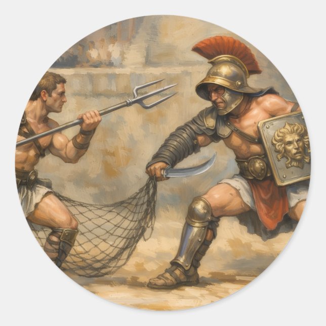 Adesivo Redondo Duelo de Gladiadores Romanos (Frente)