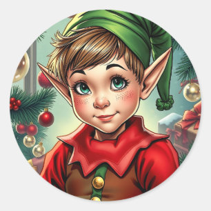 Adesivo Redondo Duende de Desenho Animado Caprichoso Natal