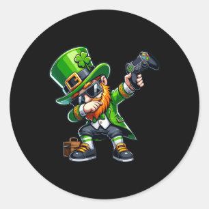Adesivo Redondo Duende Gamer Dabbing Dança do Dab St Pattys St Pa