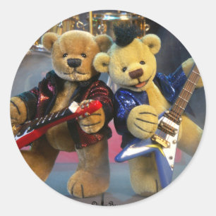 Adesivo Redondo Dueto Dinky da guitarra dos ursos
