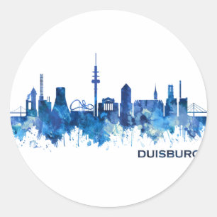 Adesivo Redondo Duisburg Alemanha Skyline Blue
