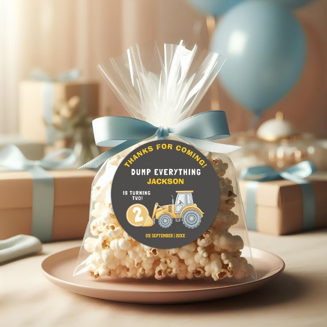 Adesivo Redondo "DUMP EVERYTHING! Construction Birthday 2 (Criador carregado)
