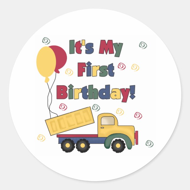 Adesivo Redondo Dump Truck First Birday (Frente)