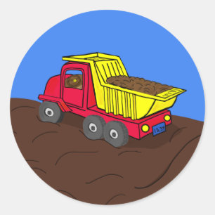 Adesivo Redondo Dump Truck Red and Yellow Cartoart