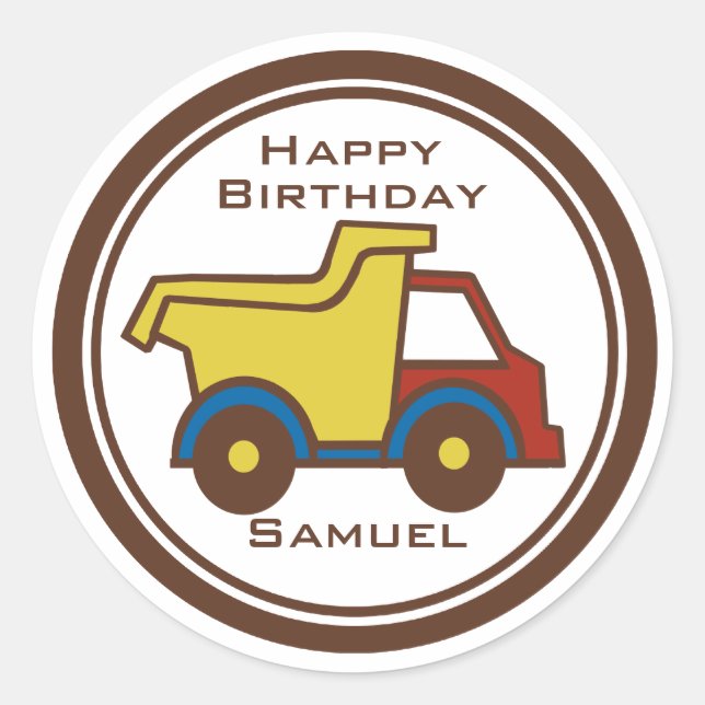 Adesivo Redondo Dumpcaminhão de diversão de construção (Frente)