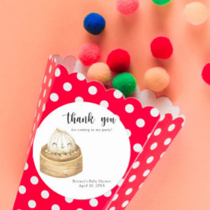 Adesivo Redondo Dumpling de aquarela - obrigado baby shower