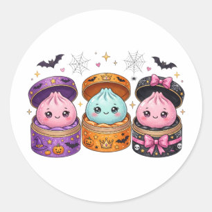 Adesivo Redondo Dumplings Squishies de Halloween em Mistério Brilh