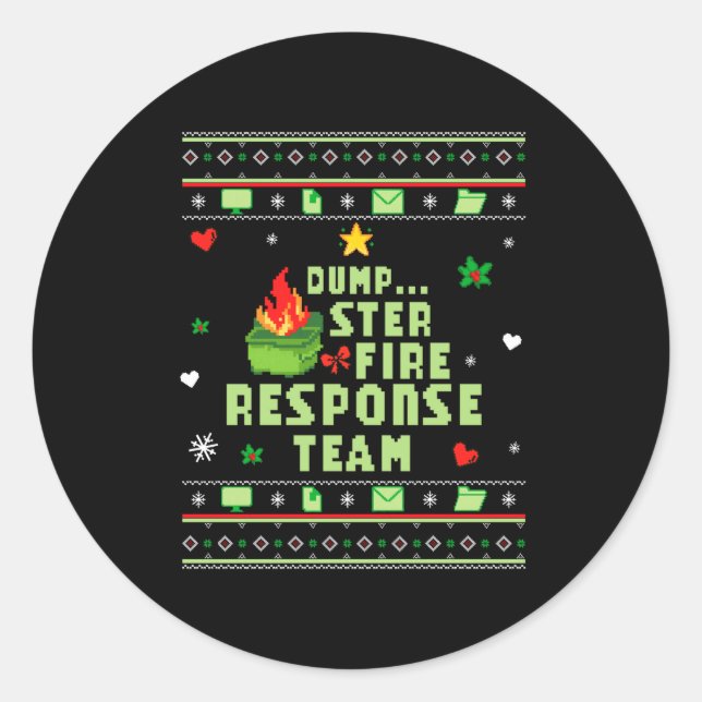 Adesivo Redondo Dumpster Fire Resnse Team Chaos Ugly Sweater Cute  (Frente)