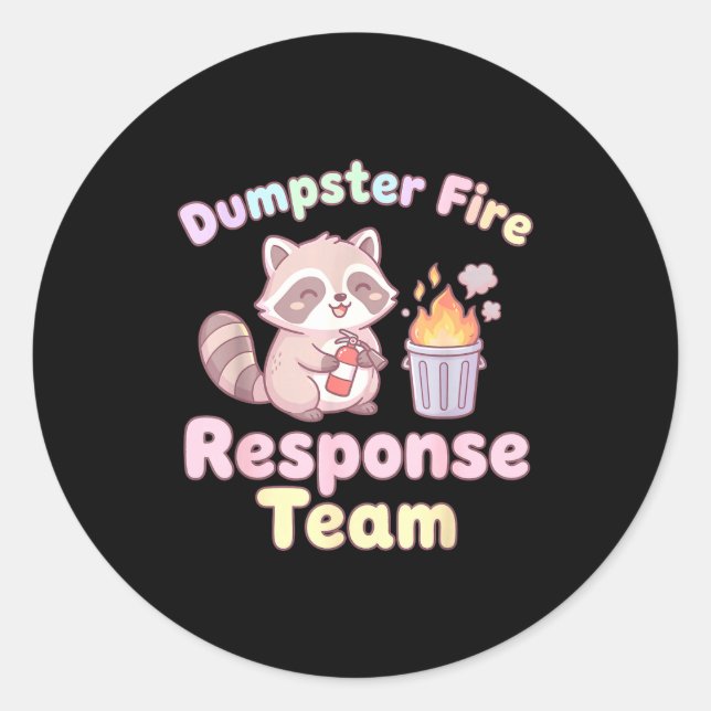 Adesivo Redondo Dumpster Fire Resnse Team Raccoon Kawaii  (Frente)