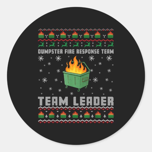 Adesivo Redondo Dumpster Fire Resnse Team Ugly Christmas Sweaters  (Frente)