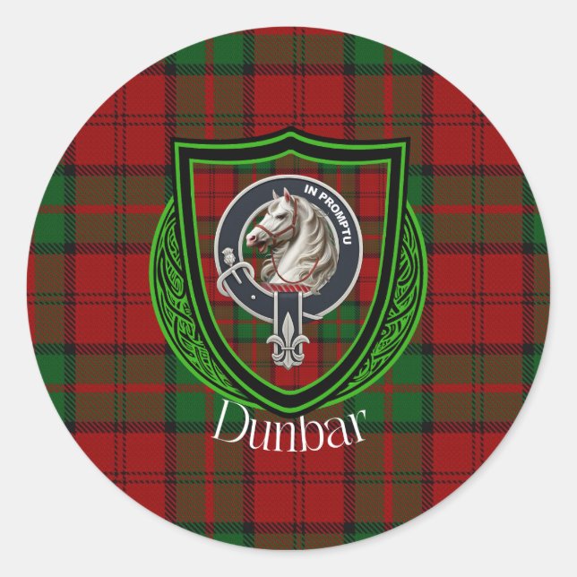 Adesivo Redondo Dunbar Scottish Clan Tartan & Crest (Frente)