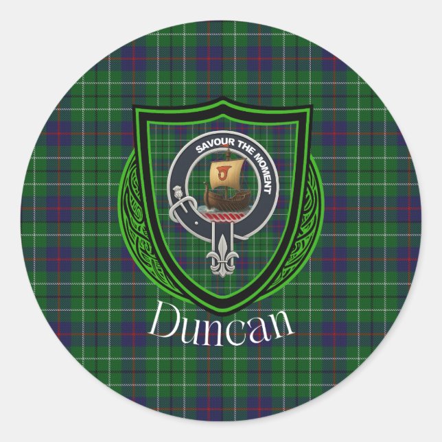 Adesivo Redondo Duncan Scottish Clan Tartan & Crest (Frente)