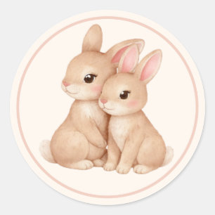 Adesivo Redondo Duo de Coelhinhos Fofos Mamãe & Bebê Coelho Páscoa