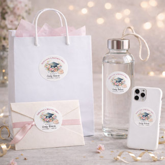 Adesivo Redondo Dupla Celebração Floral de Formatura e Aniversário