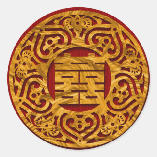 Adesivo Redondo Dupla felicidade do ouro chinês vinhetas de casame