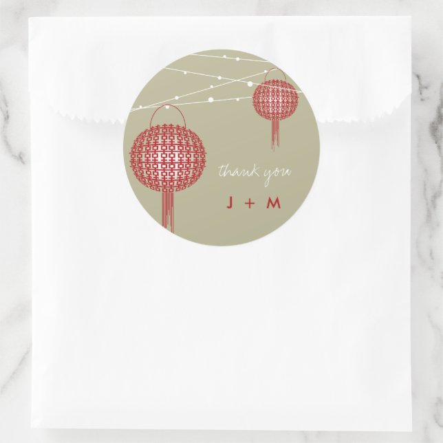 Adesivo Redondo Dupla Felicidade Lanternas Chinesas para Casamento (Bolsa)