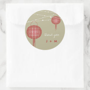 Adesivo Redondo Dupla Felicidade Lanternas Chinesas para Casamento