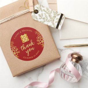 Adesivo Redondo Dupla felicidade obrigado floral seu casamento chi