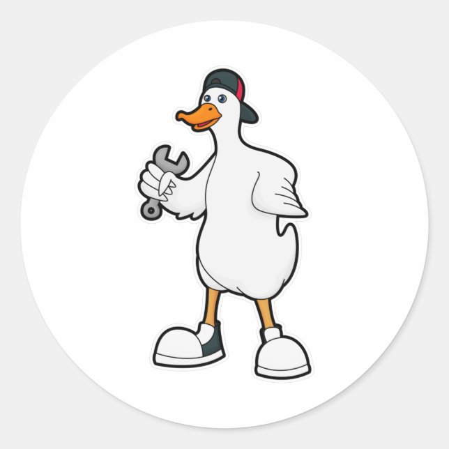 Adesivo Redondo Duque como artesão com ferramenta e Boné (Frente)