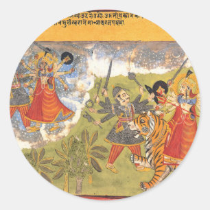 Adesivo Redondo Durga luta o Daitya Raja