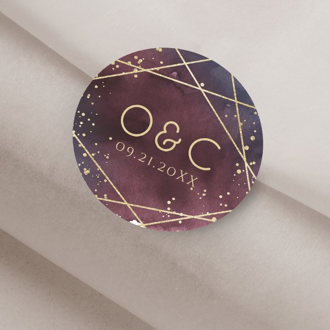 Adesivo Redondo Dusk Watercolor Monograma Geométrico Moderno (Dusk Watercolor Geometric Modern monogram Classic Round Sticker)