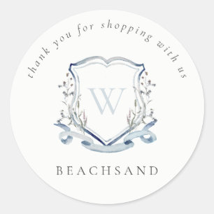 Adesivo Redondo Dusky Blue Wildflower Crest Obrigado por Comprar