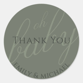 Adesivo Redondo Dusky Green Sage Obrigado Chá de fraldas Moderno