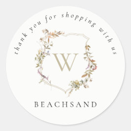 Adesivo Redondo Dusky Pink Wildflower Crest Obrigado por Comprar