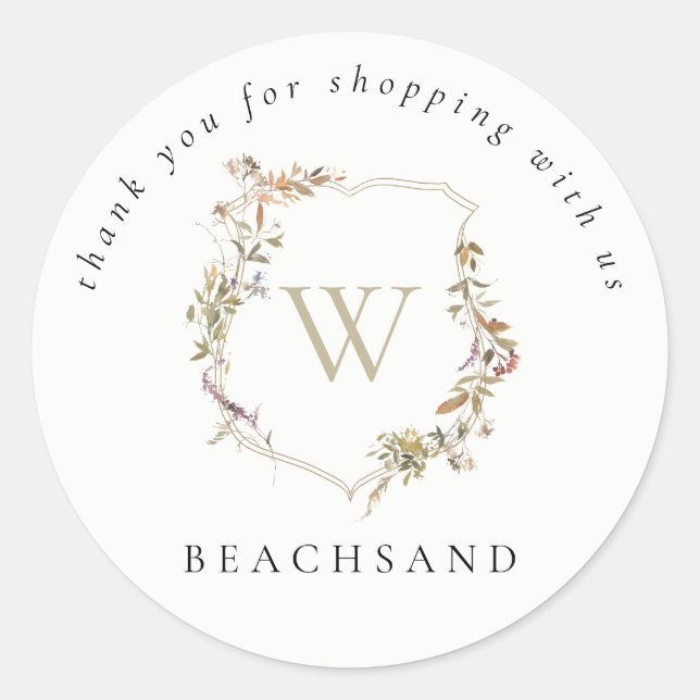 Adesivo Redondo Dusky Pink Wildflower Crest Obrigado por Comprar (Frente)