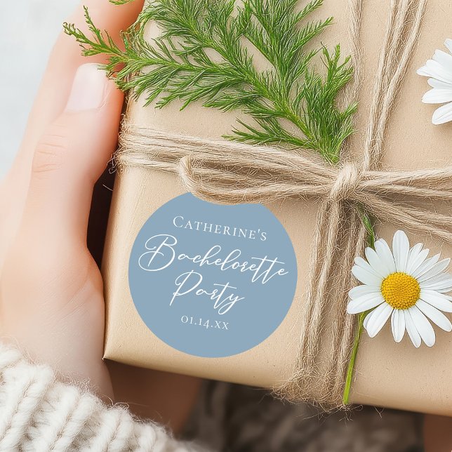 Adesivo Redondo Dusty Blue Bachelorette Party Custom White Script (Criador carregado)