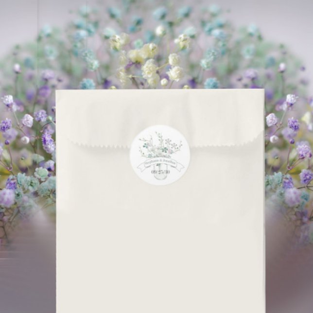 Adesivo Redondo Dusty Blue Blush Lavanda Mason Jar Wildflower (Criador carregado)