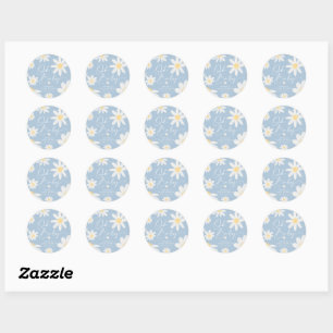Adesivo Redondo Dusty Blue Bohemian Daisy Flower Round Sticker