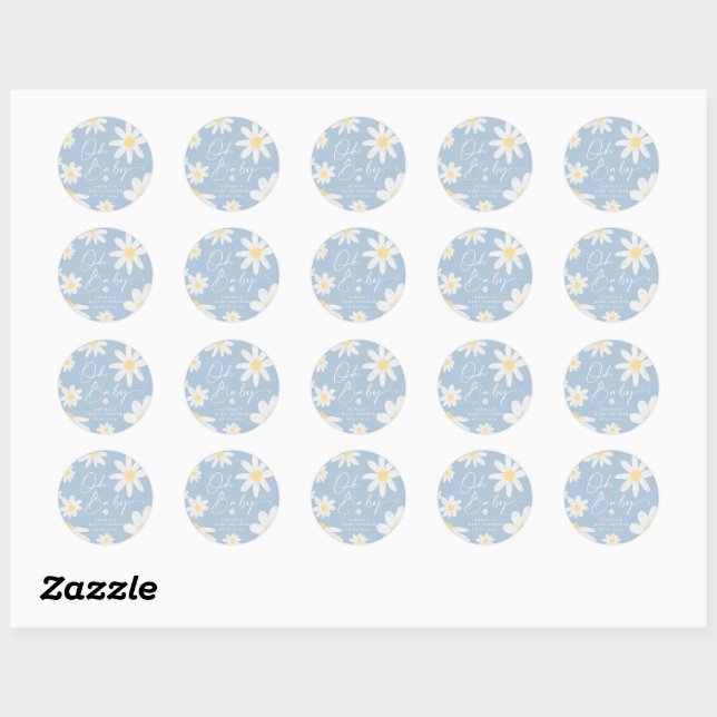 Adesivo Redondo Dusty Blue Bohemian Daisy Flower Round Sticker (Folha)