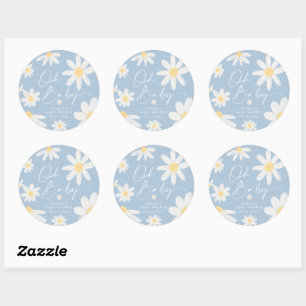 Adesivo Redondo Dusty Blue Boho Daisy Flower Round Sticker
