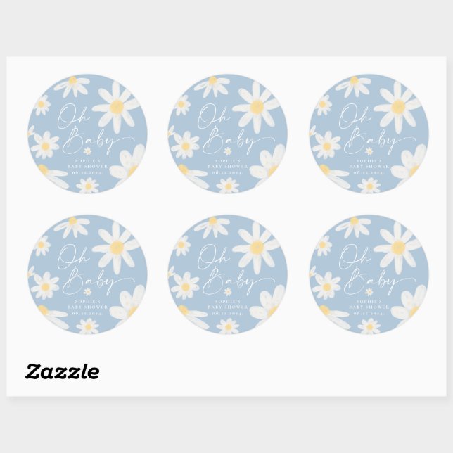 Adesivo Redondo Dusty Blue Boho Daisy Flower Round Sticker (Folha)